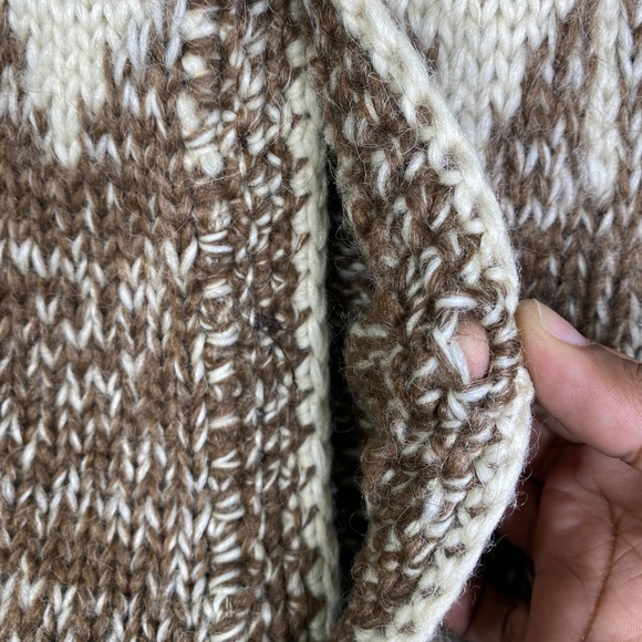 VTG Icelook Icelandic Wool Handknit Cardigan Sweater Brown Fair Isle Mens Large - Picture 2 of 8